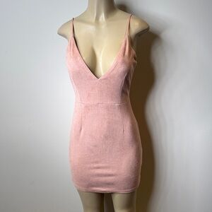 ALO Yoga Dusty Pink Suede-Look Spaghetti Strap Mini Dress
